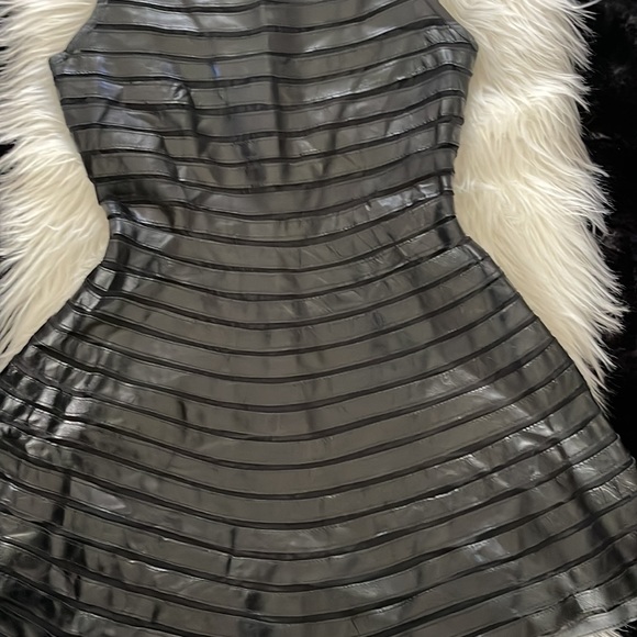 Saks Fifth Ave. Red faux leather dress side zip XS waist 26” bust 34” - Picture 2 of 5